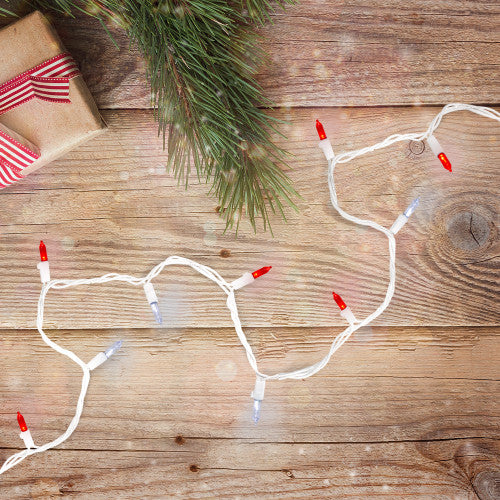 100-Count Red and Pure White LED Mini Christmas Lights, 33ft White Wire