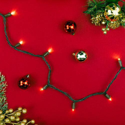 100 Warm White LED Wide Angle Christmas Lights - 33 ft Brown Wire