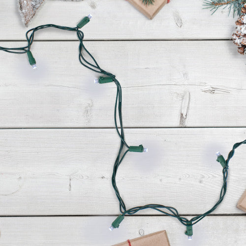 100 White LED Wide Angle Christmas Lights - 33 ft Green Wire
