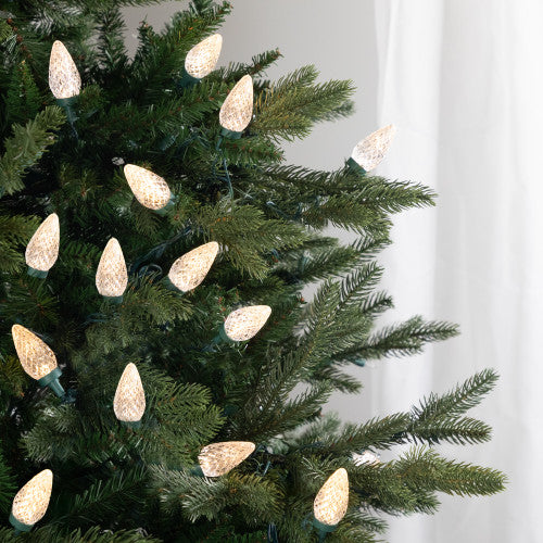 100ct Warm White LED Faceted C9 Christmas Lights, 66ft Green Wire