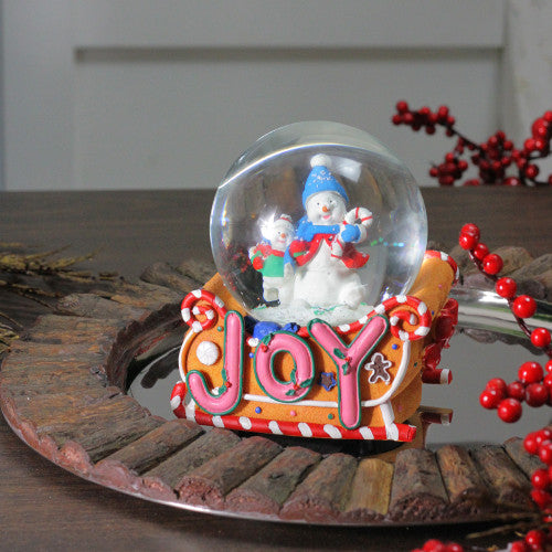 Snowmen and Gingerbread Sleigh "Joy" Musical Christmas Snow Globe - 5.25"