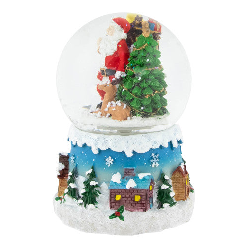 Santa Claus with Christmas Tree and Reindeer Musical Snow Globe - 5.5"