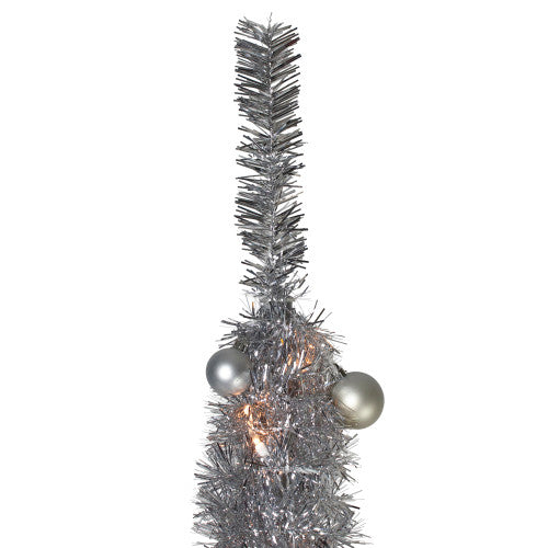 6' Pre-Lit Silver Pre-Decorated Pop-Up Artificial Christmas Tree