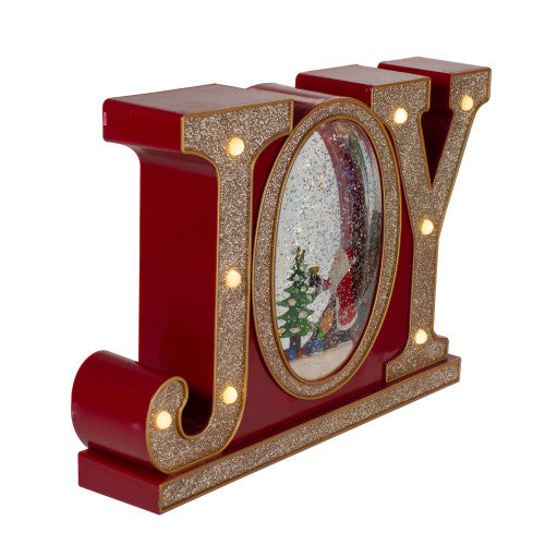 LED Lighted Joy Christmas Glitter Snow Globe - 11" - Red and Gold