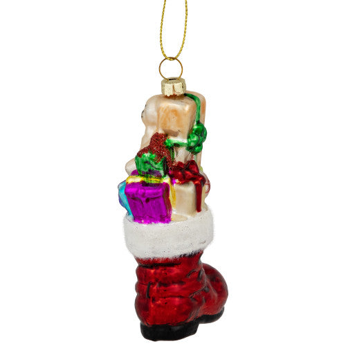 4.5" Shiny Red Present Filled Stocking Hanging Glass Christmas Ornament