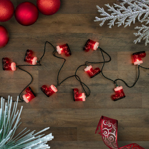 10-Count Santa's Boots Christmas Light Set, 7.5ft Green Wire