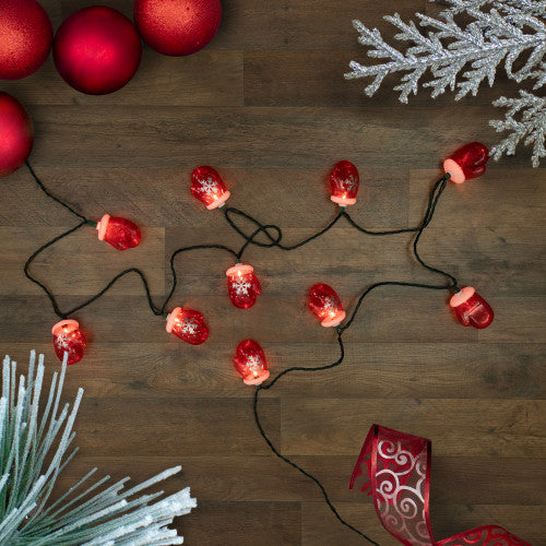 10 Count Red Snowflake Mitten Christmas Light Set, 7.5ft Green Wire