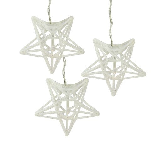 10 Battery Operated Clear LED Spun Glass Star Christmas Lights