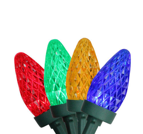 100ct Multi-Color Faceted LED C7 Christmas Lights, 66ft Green Wire