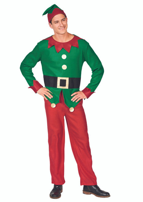 45" Red and Green Men's Elf Costume With a Christmas Santa Hat - Plus Size