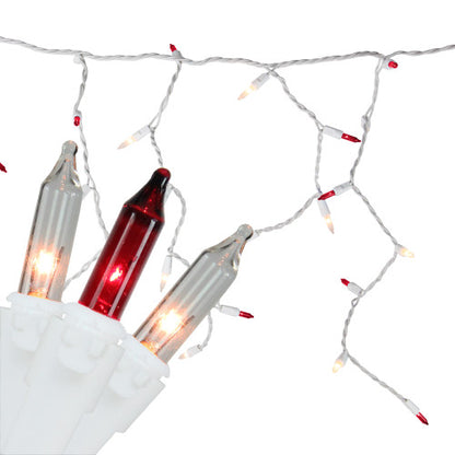 150 Red and Clear Mini Icicle Christmas Lights - 8.75 ft White Wire