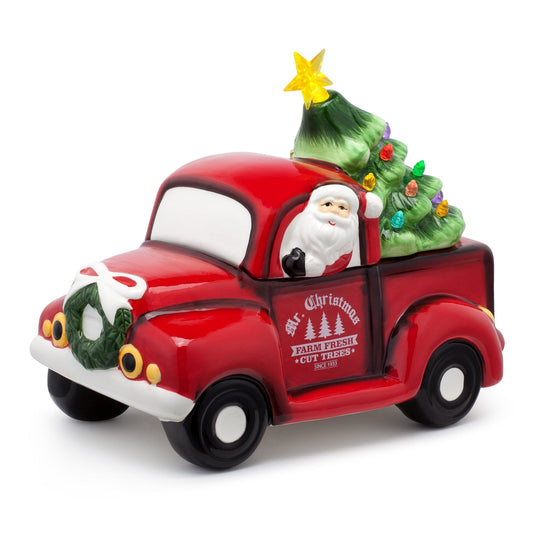 Mr Christmas Nostalgic Lit Red Truck W/Green Tree - Cookie Jar