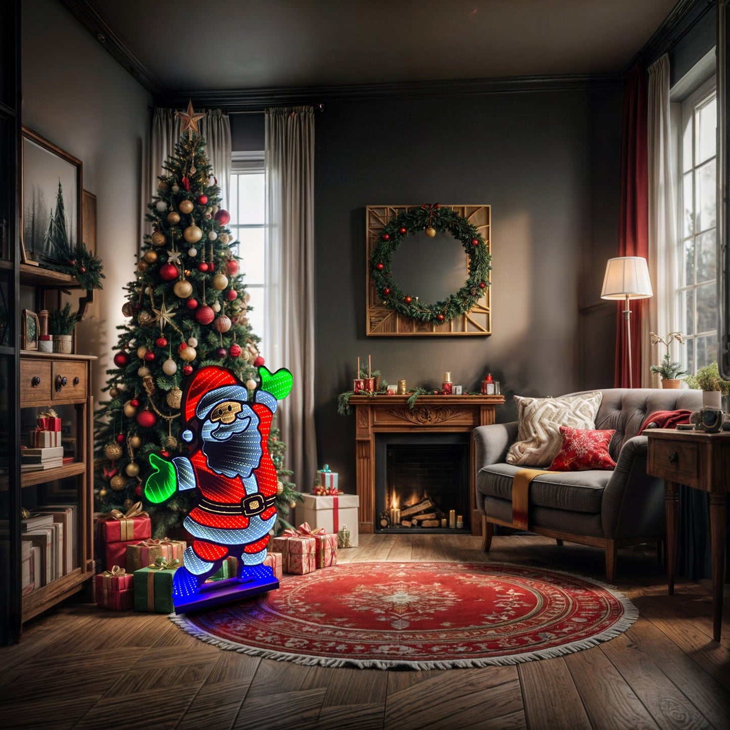 Infinity Light Standing Santa With Wooden Base (47")