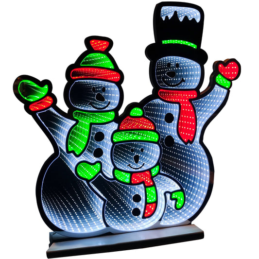 Infinity Light Standing Snowmen With Wooden Base (26")