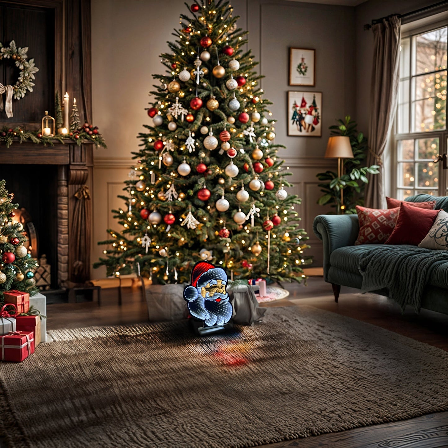 Infinity Christmas Santa Face With Wooden Base (12")