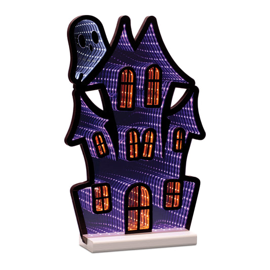 Haunted House w/Ghost Infinity Light, Acrylic w/UL Plug, 16"