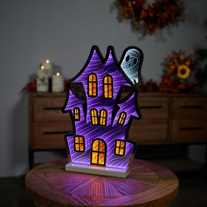 Haunted House w/Ghost Infinity Light, Acrylic w/UL Plug, 16"