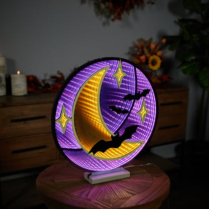 Moon & Bat Infinity Light, Acrylic w/UL Plug, 16.5"