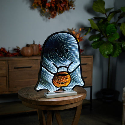 Ghost w/Candy Bucket Infinity Light, Acrylic w/UL Plug, 16"