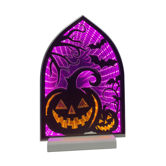 Halloween Pumpkins & Bats Infinity Light, Acrylic w/UL Plug, 12"