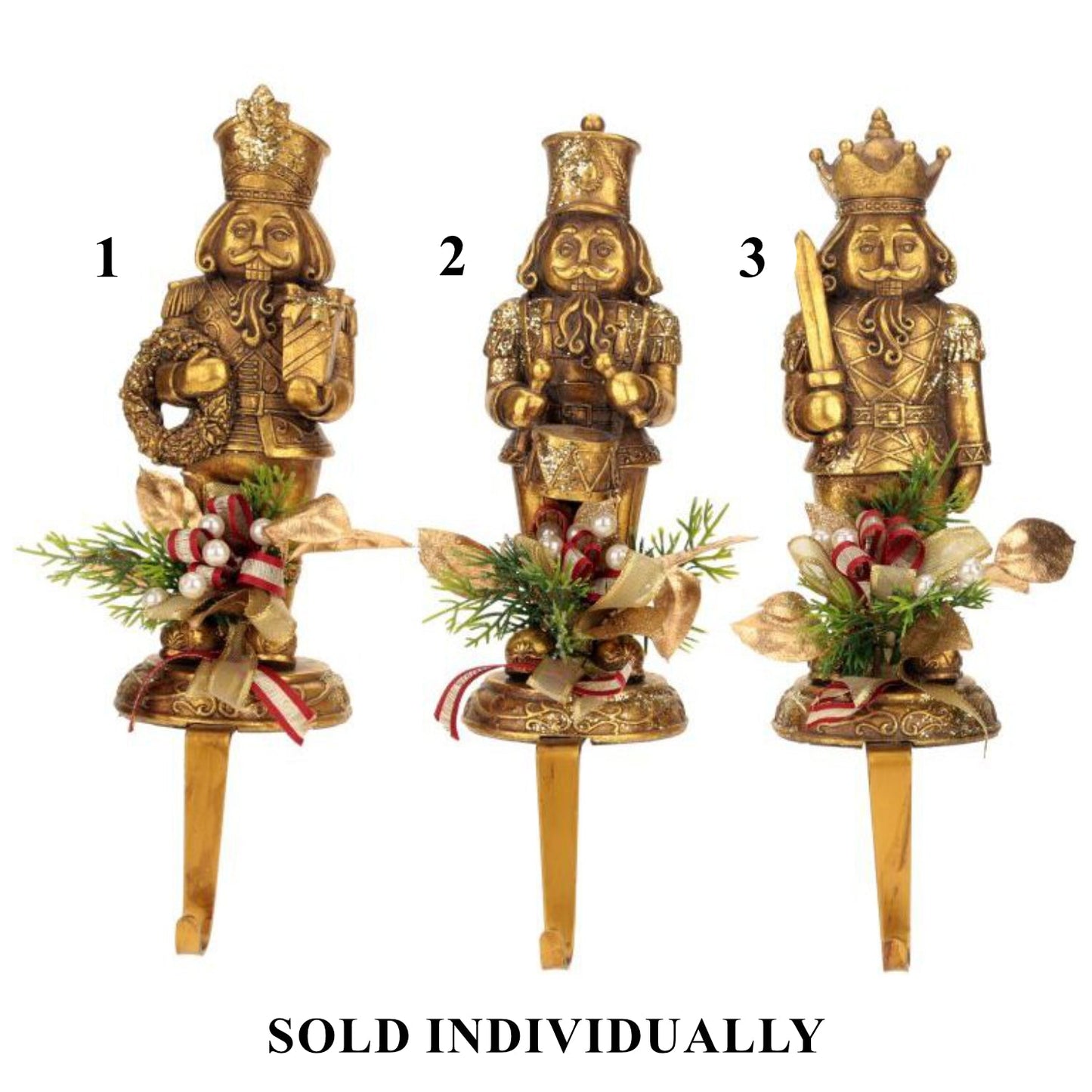 Christmas trimmed Nutcracker Stocking Holder, 12" (3 styles - sold individually)