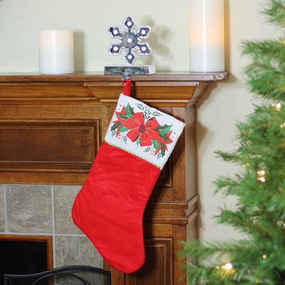 19" Traditional Red and White Mistletoe Bow Cuff Christmas Stocking
