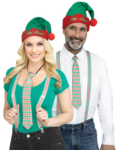 3pc Green and Red Nordic Snowflakes Christmas Suspender Kit - One Size Fits Most