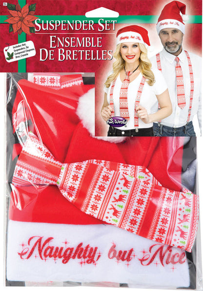 3pc Red and White Reindeer Holly Day Christmas Suspender Kit - One Size Fits Most