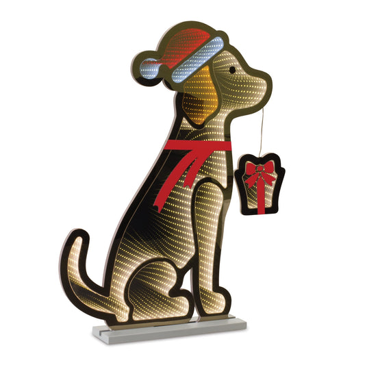Dog w/Santa Hat & Present Infinity Light 23"L x 31.25"H Acrylic w/UL Plug