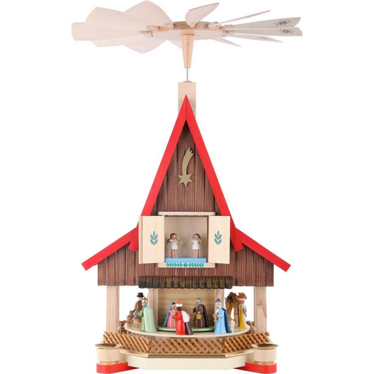 Richard Glaesser Pyramid Large Creche style - Nativity,Wisemen, Sheperds and Angel Musicians - 20.5"