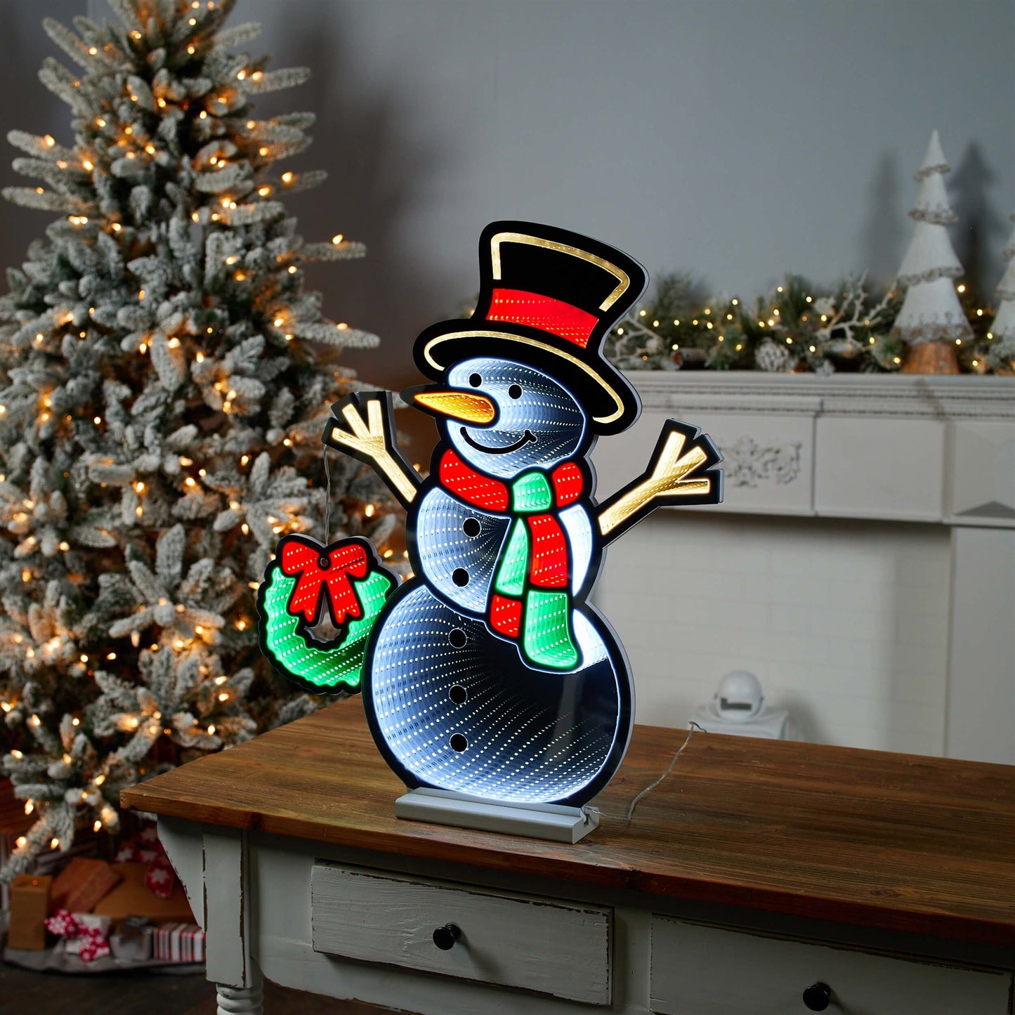 Snowman w/Wreath Infinity Light,  Acrylic w/UL Plug, 23.5"