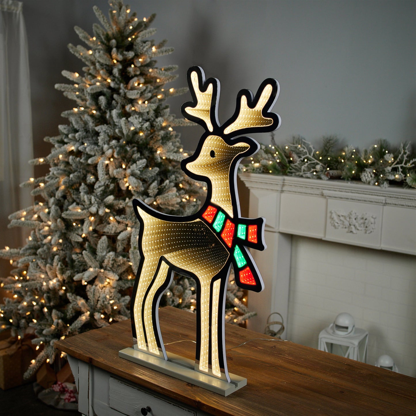 Deer w/Scarf Infinity Light 33"H Acrylic w/UL Plug