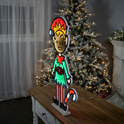 Elf w/Candy Cane Infinity Light 29"H Acrylic w/UL Plug