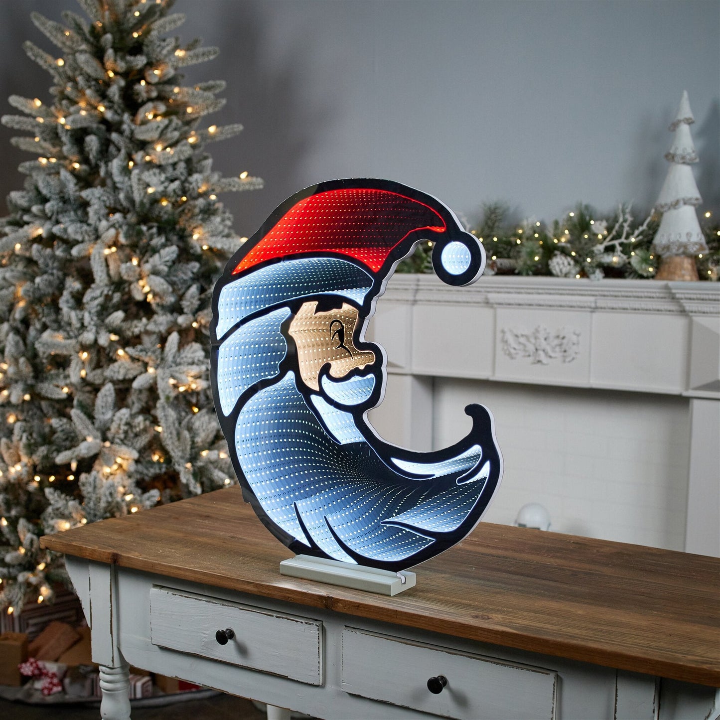 Santa Half Moon Infinity Light, Acrylic w/UL Plug, 20 x 23"