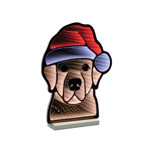 Dog w/Santa Hat Infinity Light, Acrylic w/UL Plug, 16.5"