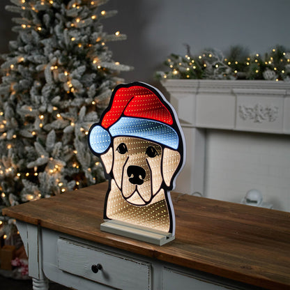 Dog w/Santa Hat Infinity Light, Acrylic w/UL Plug, 16.5"
