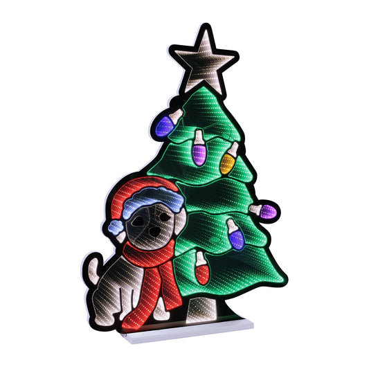 Puppy w/Christmas Tree Infinity Light, Acrylic w/UL Plug, 35"