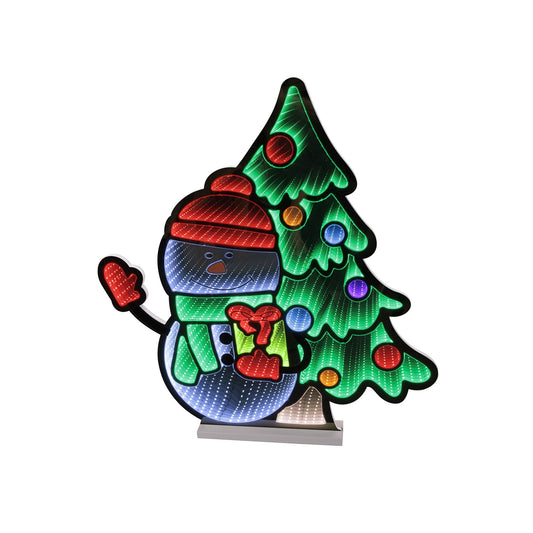Snowman And Tree Infinity Light, Acrylic w/UL Plug, 27"