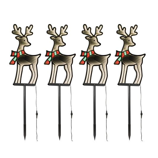 Reindeer Stake Infinity Light, Acrylic w/UL Plug, 12 x 16" (Set of 4)