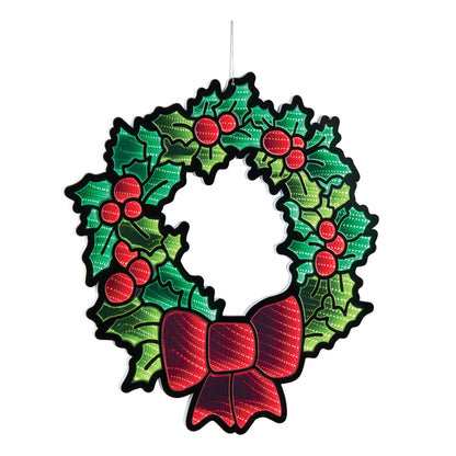 Holly Wreath W/Bow Infinity Light, Acrylic w/UL Plug, 24"