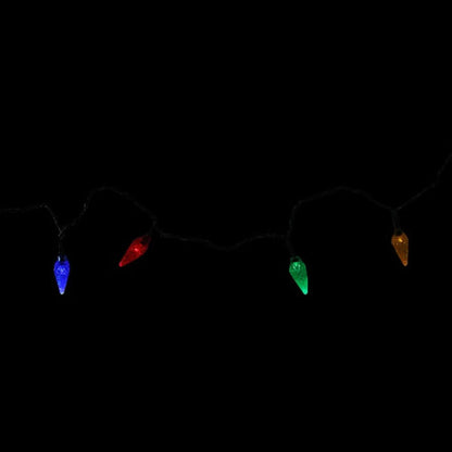 10 Multi-Color Faceted C6 LED Christmas Lights - 3.9 ft Green Wire
