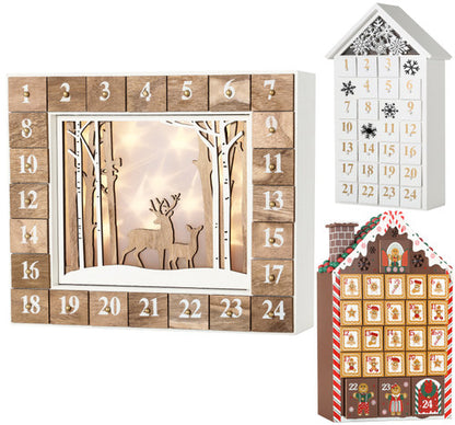 BRUBAKER Reusable Wooden Advent Calendar to Fill - White Winter Landscape with LED Lighting - DIY Christmas Calendar 13.98 x 2.36 x 10.63 inches