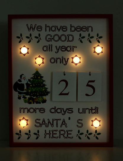 BRUBAKER Christmas Countdown Calendar - Wooden Board with Calendar Sheets - White with 6 LED Lights - 11 x 1.57 x 14 inches