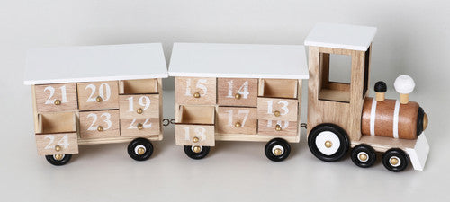 BRUBAKER Reusable Wooden Advent Calendar to Fill - White Locomotive with 24 Doors - DIY Christmas Calendar 18.11 x 3.74 x 4.21 inches