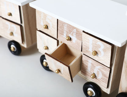 BRUBAKER Reusable Wooden Advent Calendar to Fill - White Locomotive with 24 Doors - DIY Christmas Calendar 18.11 x 3.74 x 4.21 inches