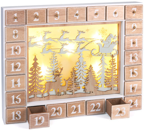 BRUBAKER Reusable Wooden Advent Calendar to Fill - Flying Santa Claus with LED Lighting - DIY Christmas Calendar 13.98 x 2.36 x 10.63 inches