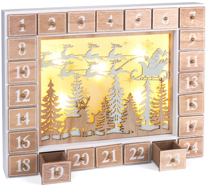 BRUBAKER Reusable Wooden Advent Calendar to Fill - Flying Santa Claus with LED Lighting - DIY Christmas Calendar 13.98 x 2.36 x 10.63 inches