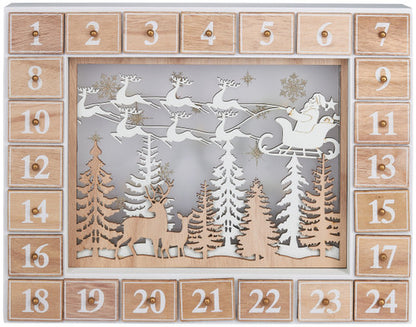 BRUBAKER Reusable Wooden Advent Calendar to Fill - Flying Santa Claus with LED Lighting - DIY Christmas Calendar 13.98 x 2.36 x 10.63 inches