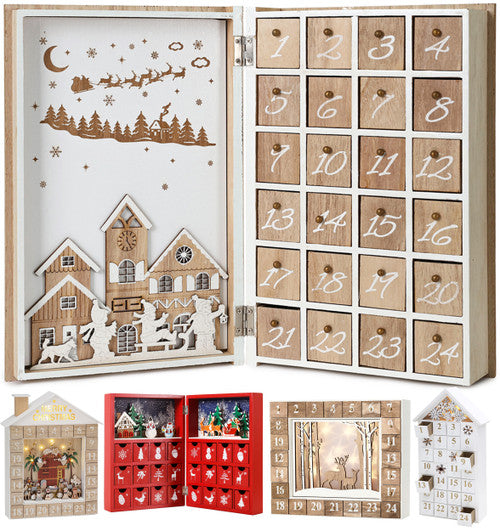 BRUBAKER Reusable Wooden Advent Calendar to Fill - Merry Christmas Book - DIY Christmas Calendar 7.72 x 2.95 x 11.81 inches