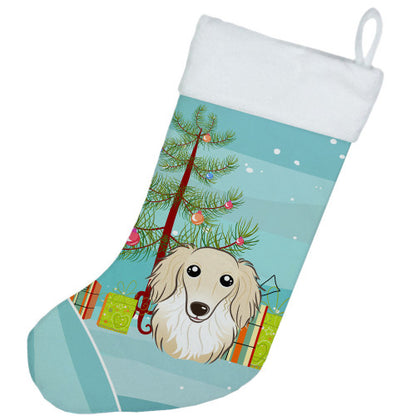 Christmas Tree and Longhair Creme Dachshund Christmas Stocking BB1584CS
